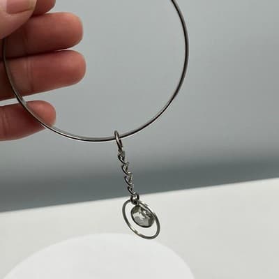 Vintage Silver Tone Bangle Bracelet Clear Faceted Crystal Dangle Charm Boho Gift - Thumbnail 5