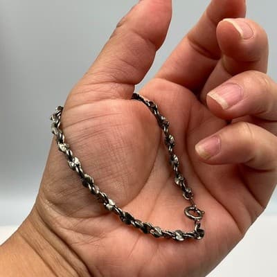 Vintage Style Twisted Link Chain Bracelet Silver Tone Lobster Clasp Minimalist - Thumbnail 4