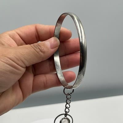 Vintage Silver Tone Bangle Bracelet Clear Faceted Crystal Dangle Charm Boho Gift - Thumbnail 6