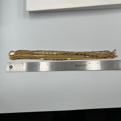 Vintage Gold Tone Fashion Multi Strand Chain Necklace Layered Bar Link Statement - Thumbnail 7