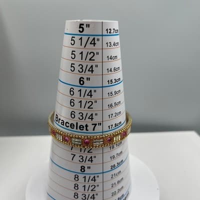 Vintage Gold Tone Bangle Bracelet Pink Rhinestone Glitter Mirror Inlay Stackable - Thumbnail 7