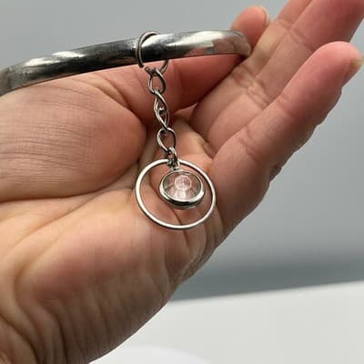 Vintage Silver Tone Bangle Bracelet Clear Faceted Crystal Dangle Charm Boho Gift - Thumbnail 7
