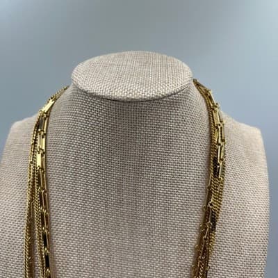 Vintage Gold Tone Fashion Multi Strand Chain Necklace Layered Bar Link Statement - Thumbnail 2