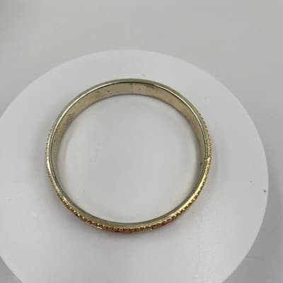 Vintage Gold Tone Bangle Bracelet Pink Rhinestone Glitter Mirror Inlay Stackable - Thumbnail 2
