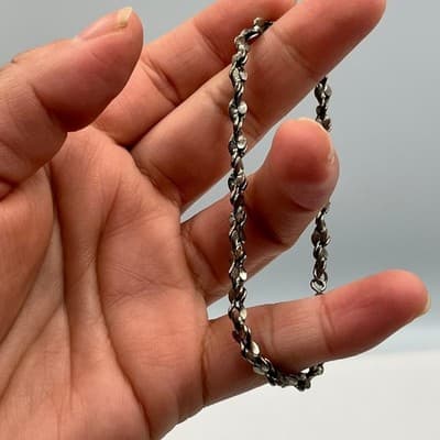 Vintage Style Twisted Link Chain Bracelet Silver Tone Lobster Clasp Minimalist - Thumbnail 5