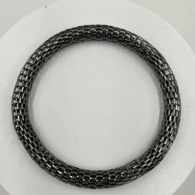 Vintage Lot of 2 Silver Tone Mesh Bangle Bracelet Set Textured Minimalist Retro - Thumbnail 3