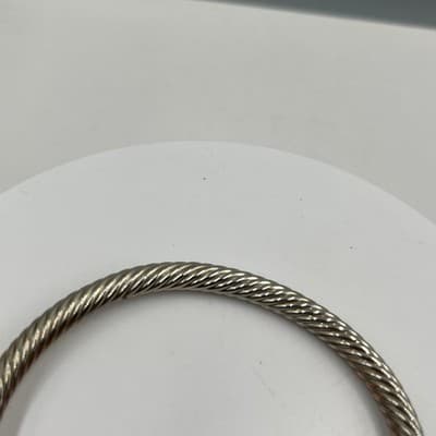 Vintage Silver Tone Twisted Cable Cuff Bracelet Black Bead Filigree Statement - Thumbnail 2