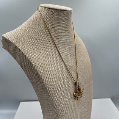 Vintage Gold Tone Maple Leaf Pendant Necklace Adjustable Chain Nature Jewelry - Thumbnail 7
