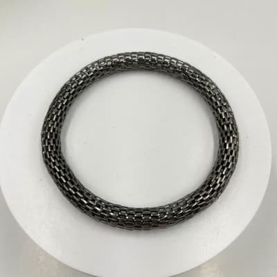 Vintage Lot of 2 Silver Tone Mesh Bangle Bracelet Set Textured Minimalist Retro - Thumbnail 2
