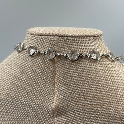 Vintage Clear Beaded Rosary Style Necklace Silver Tone Heart Key Pendant Long - Thumbnail 7