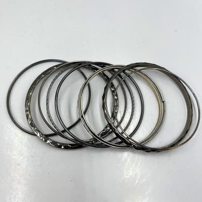Vintage Mixed Metal Bangle Bracelet Lot Dark Tone Silver Gunmetal Textured Set - Image 1