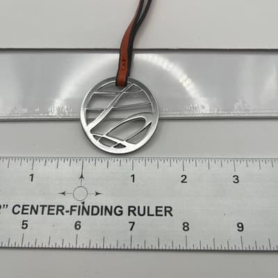 Vintage Silver Tone Cutout Abstract Circle Pendant Necklace Orange Leather Cord - Thumbnail 7