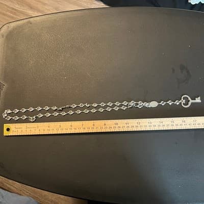 Vintage Clear Beaded Rosary Style Necklace Silver Tone Heart Key Pendant Long - Thumbnail 8