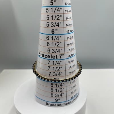 Vintage Gold Tone Bangle Bracelet Navy Blue Seed Bead Inlay Boho Stackable Gift - Thumbnail 6