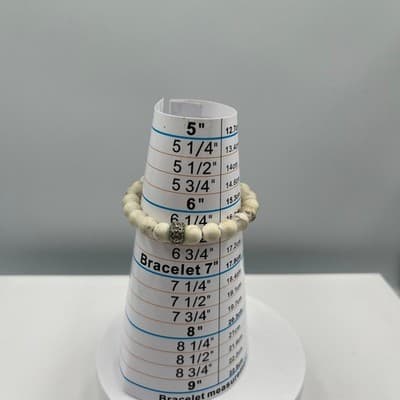 VTG Cream Marbled Beads Stretch Bracelet Silver Tone Rhinestone Spacer Jewelry - Thumbnail 8