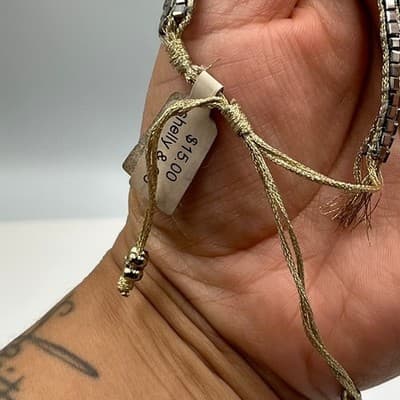 Vintage Shelly & Co Cord Bracelet Silver Tone Square Beads & Crystal Accent Rows - Thumbnail 6