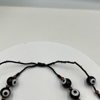 Vintage Black Evil Eye Bead Cord Bracelet Glass Beads Minimalist Boho Protection - Thumbnail 3