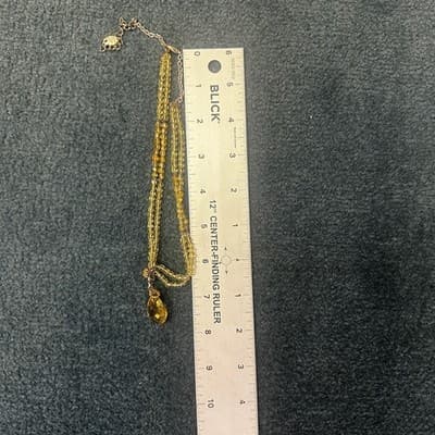 Vintage Yellow Faceted Crystal Beaded Necklace with Teardrop Pendant 16'' - Thumbnail 5