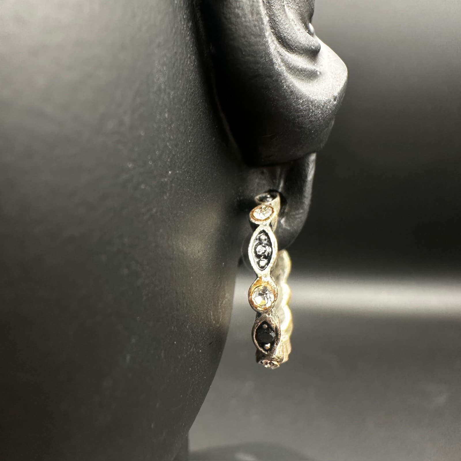 Vintage Gold Plated White Rhinestone Wrap Hoop Earrings Women's Fashion Y2K 90s - Thumbnail 5