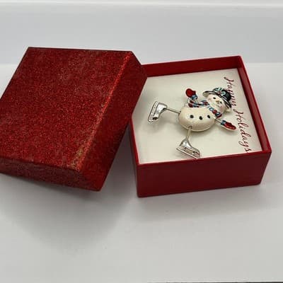 Vintage Sears Christmas Snowman Ice Skater Dangler Pin Brooch Moveable Arms Legs - Thumbnail 7
