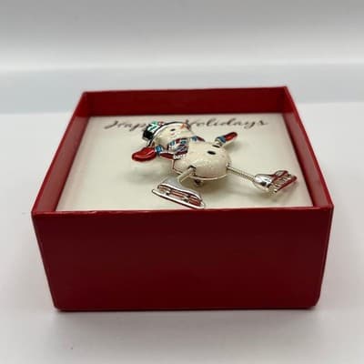 Vintage Sears Christmas Snowman Ice Skater Dangler Pin Brooch Moveable Arms Legs - Thumbnail 2