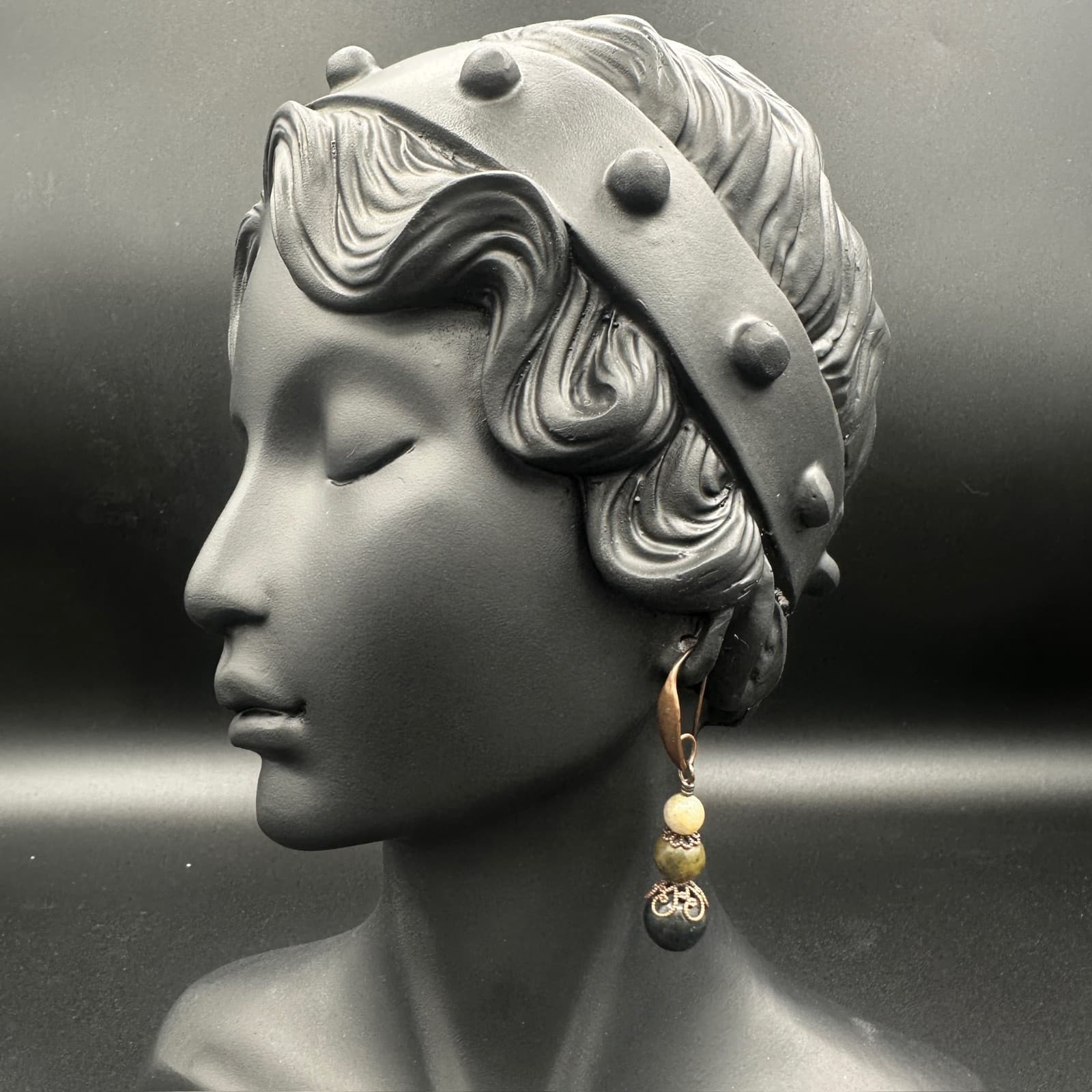 Vintage Beaded Dangle Earrings Boho Style Bronze Hook Charm Jewelry 80s - Thumbnail 2