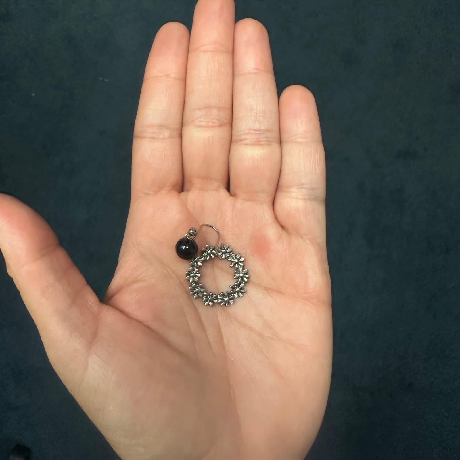 Vintage Sliver and Black Beads Gemstone Ear Wire Dangle Earrings Fashion 1.25'' - Thumbnail 7