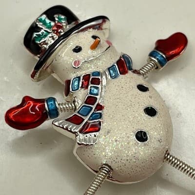 Vintage Sears Christmas Snowman Ice Skater Dangler Pin Brooch Moveable Arms Legs - Thumbnail 4