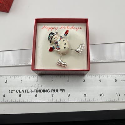 Vintage Sears Christmas Snowman Ice Skater Dangler Pin Brooch Moveable Arms Legs - Thumbnail 11