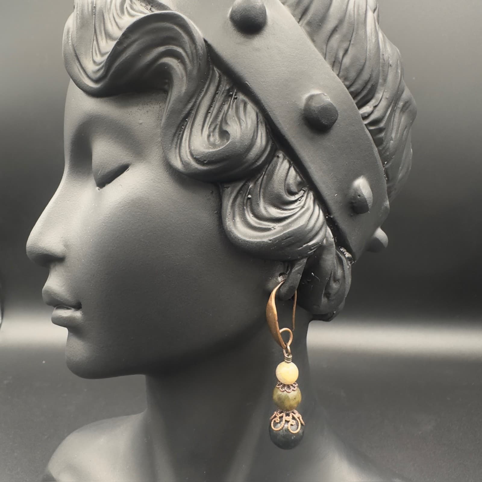 Vintage Beaded Dangle Earrings Boho Style Bronze Hook Charm Jewelry 80s - Thumbnail 3