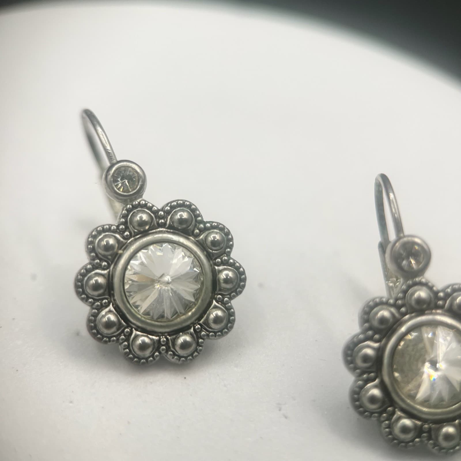 Vintage Silver Tone Earrings Raised Metal Beads Victorian-Style Women's Jewelry - Image 1