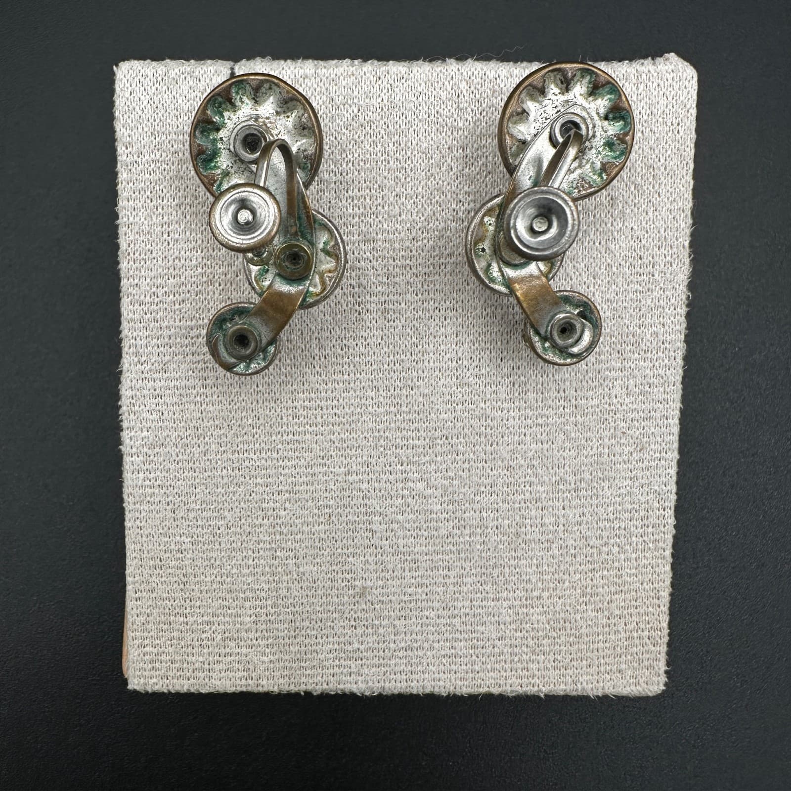 Vintage Rhinestone Crystal Silver Black Onyx Clip-On Stud Earrings 1.25'' Y2K - Thumbnail 5