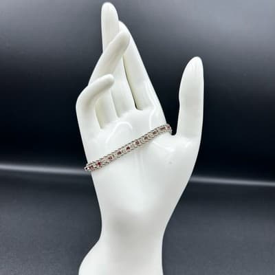 Vintage Ruby & Clear White Rhinestone Silver Bracelet Jewelry 7" Y2K 90s 2000s - Thumbnail 2