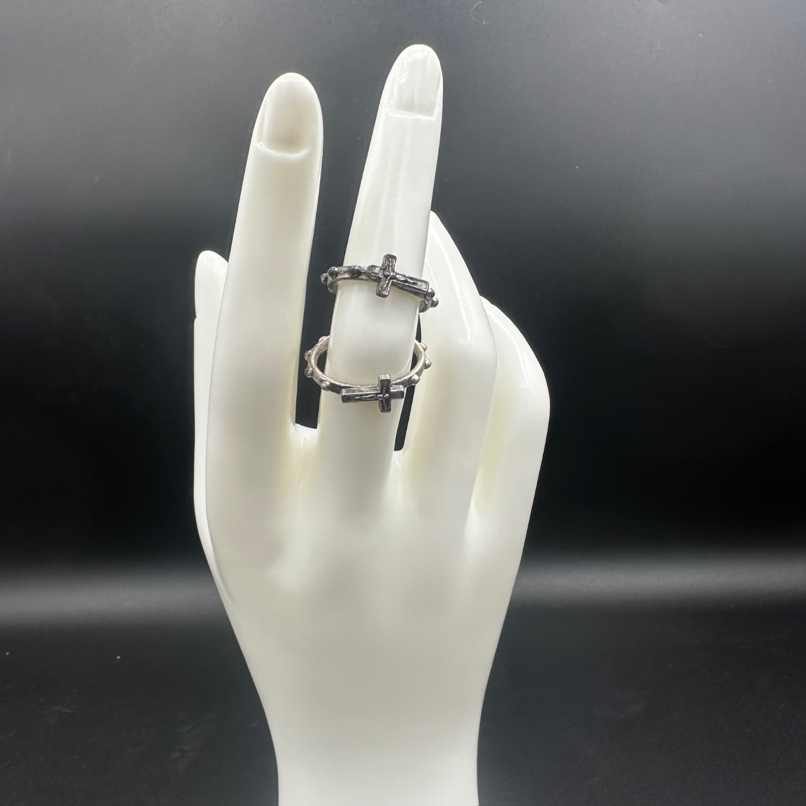 Vintage Silver tone Religious Cross Faith Ring Set of 2 - 5.25'' and 8'' - Thumbnail 3