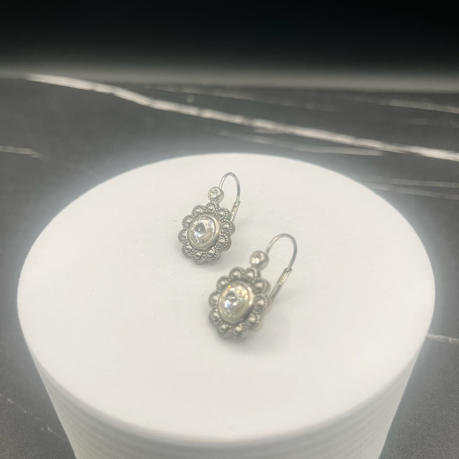 Vintage Silver Tone Earrings Raised Metal Beads Victorian-Style Women's Jewelry - Thumbnail 6