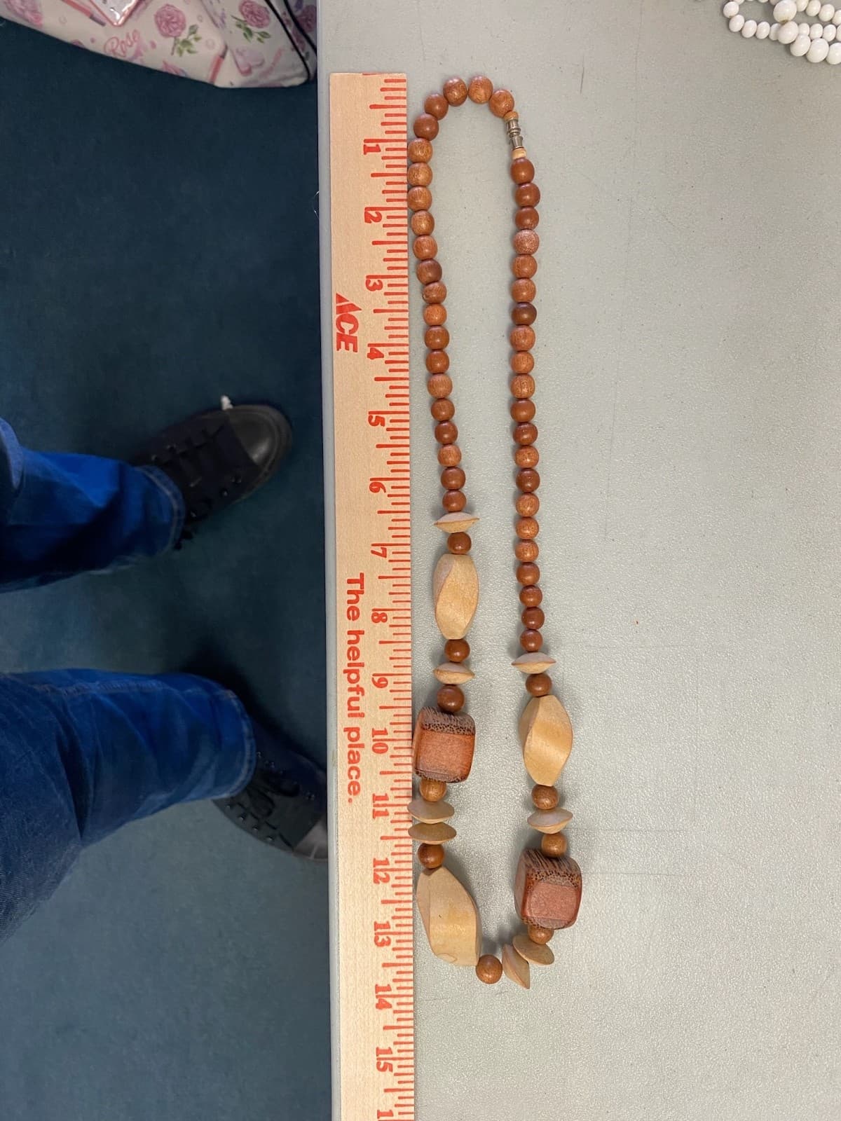 Vintage Chunky Geometric Carved Wood Bead Necklace Boho Tribal Statement - Thumbnail 9