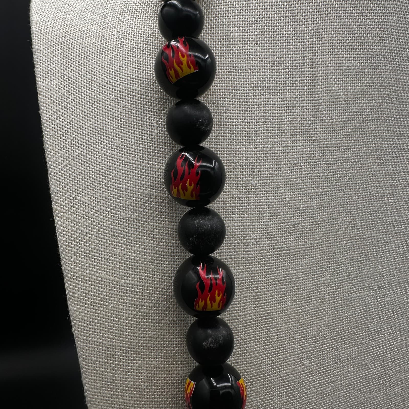 Vintage Handmade Black Flame Beaded Necklace Hot Rod Rockabilly Style Fashion - Thumbnail 3