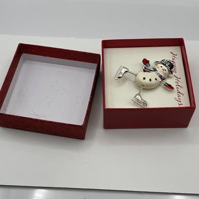 Vintage Sears Christmas Snowman Ice Skater Dangler Pin Brooch Moveable Arms Legs - Thumbnail 8