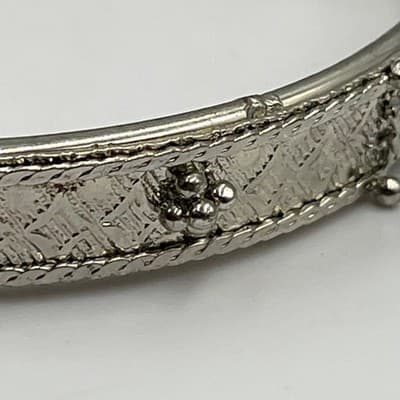 Vintage Silver Tone Bangle Bracelet Turquoise Blue Seed Bead Inlay Textured Boho - Thumbnail 5