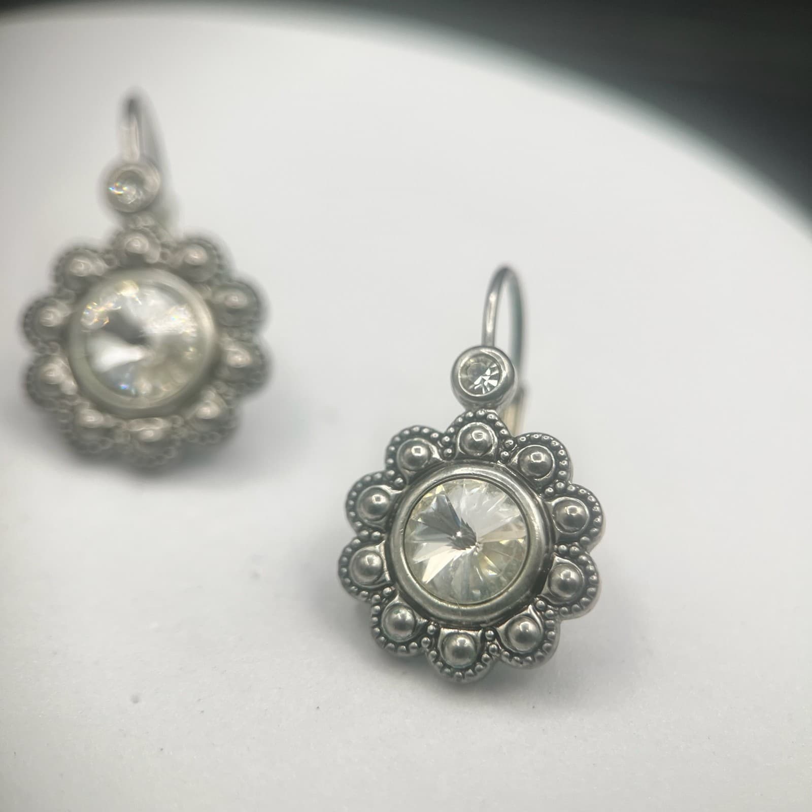 Vintage Silver Tone Earrings Raised Metal Beads Victorian-Style Women's Jewelry - Thumbnail 7