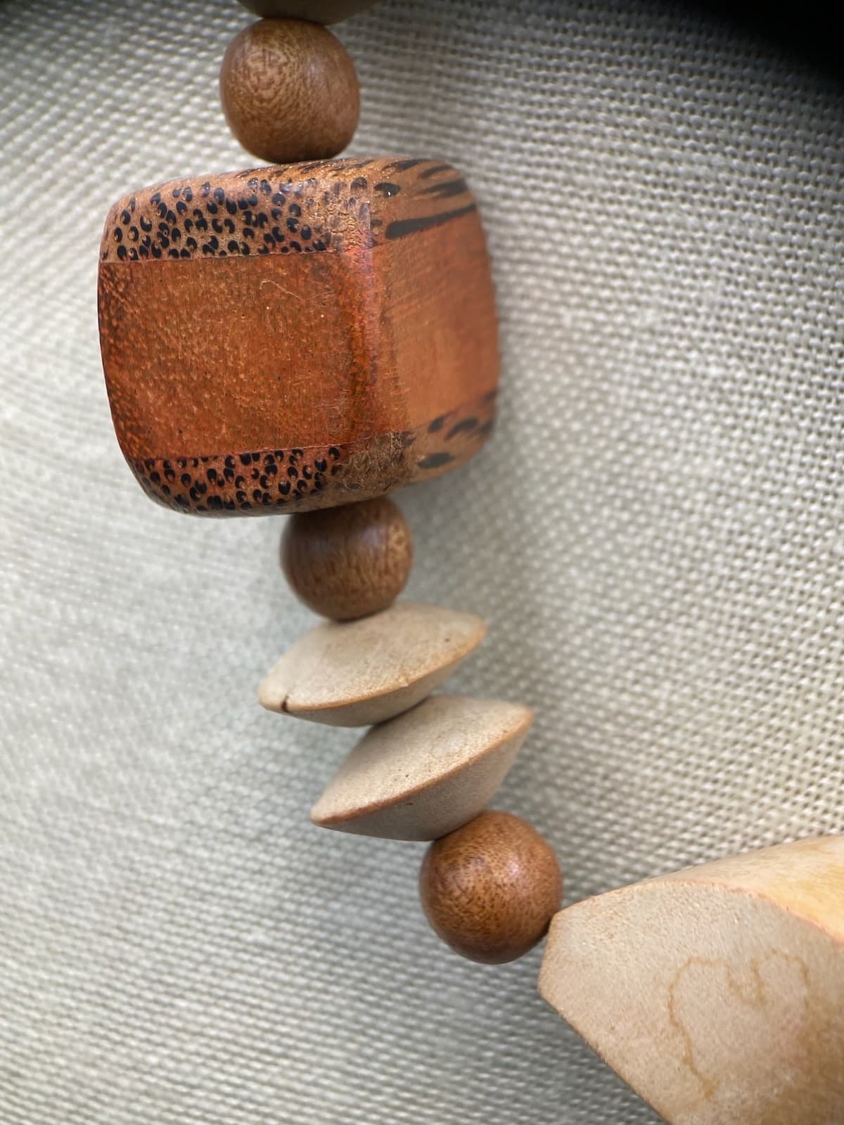 Vintage Chunky Geometric Carved Wood Bead Necklace Boho Tribal Statement - Thumbnail 7