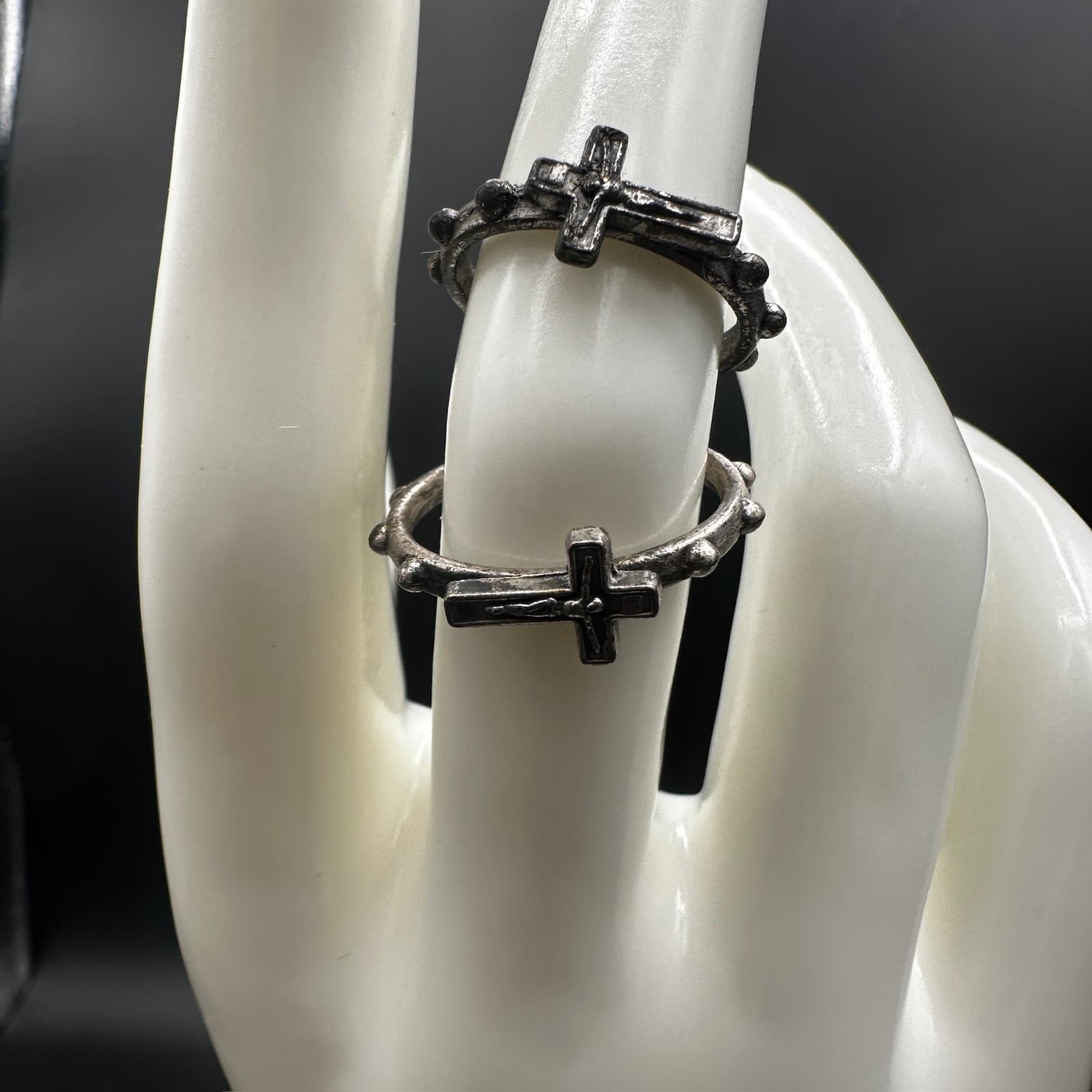 Vintage Silver tone Religious Cross Faith Ring Set of 2 - 5.25'' and 8'' - Thumbnail 2