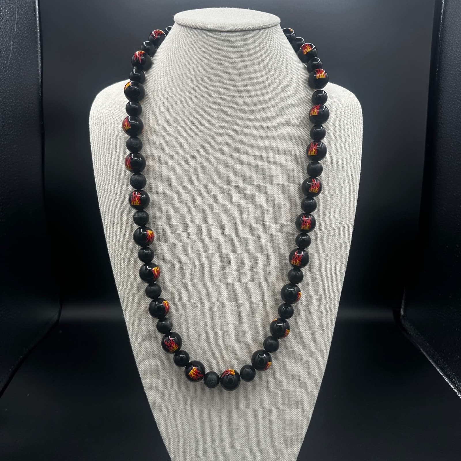 Vintage Handmade Black Flame Beaded Necklace Hot Rod Rockabilly Style Fashion - Thumbnail 2