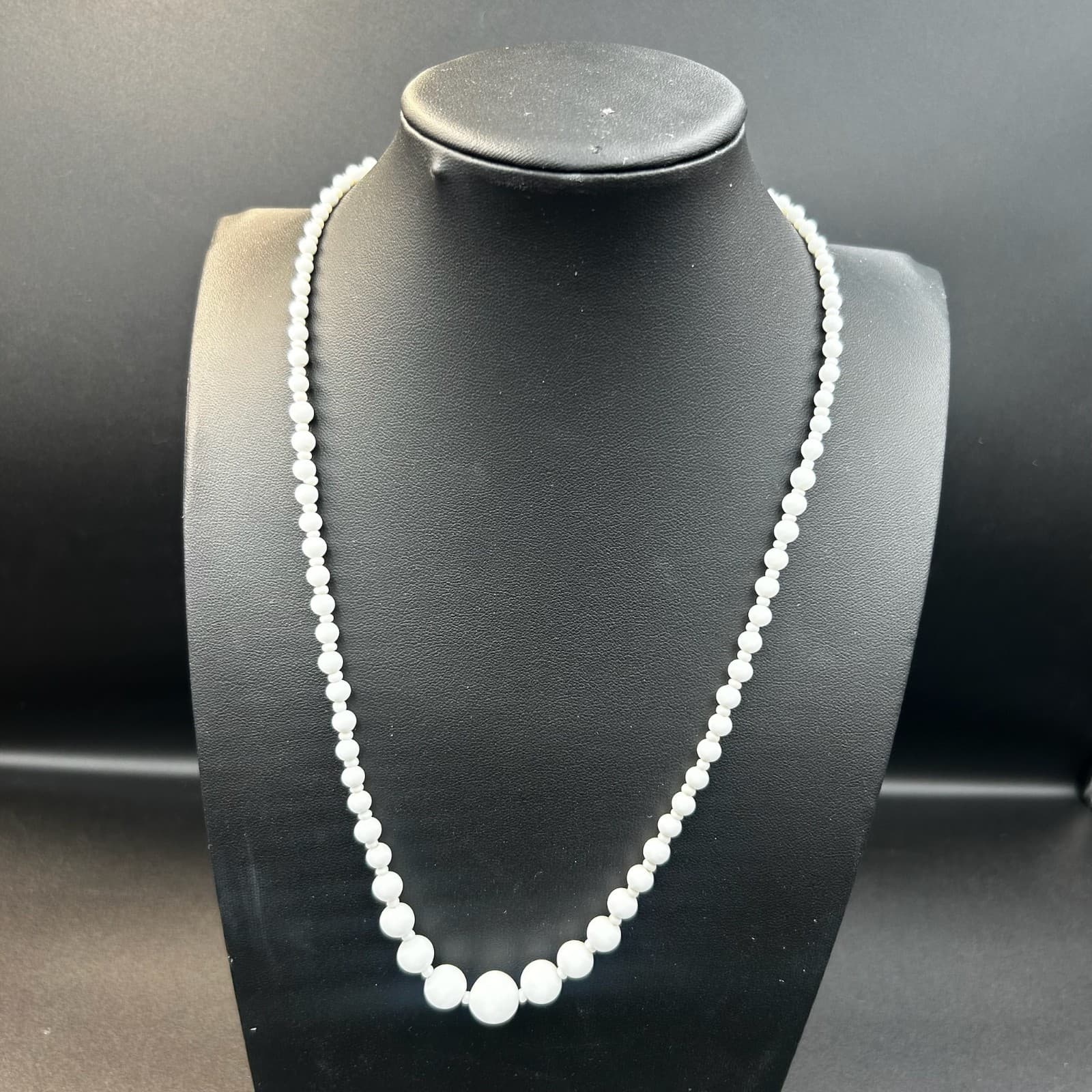 Vintage White Milk Glass Beaded Necklace with Large Center Bead 21" Classic Y2K - Image 1