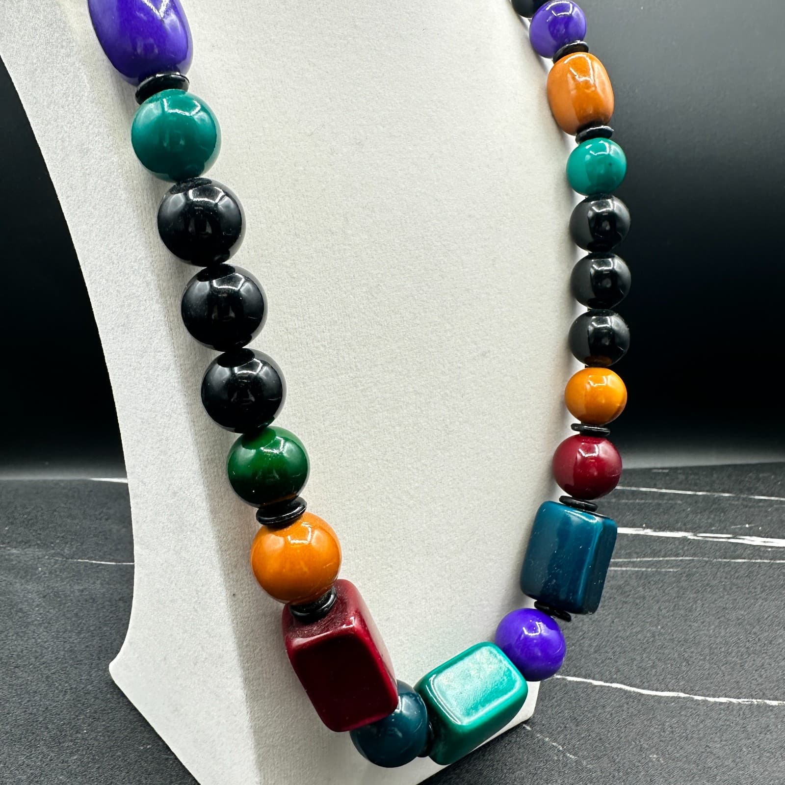 Vintage 90s Beaded Chunky Necklace Boho Retro Women's Classic Fashion Jewelry - Thumbnail 3