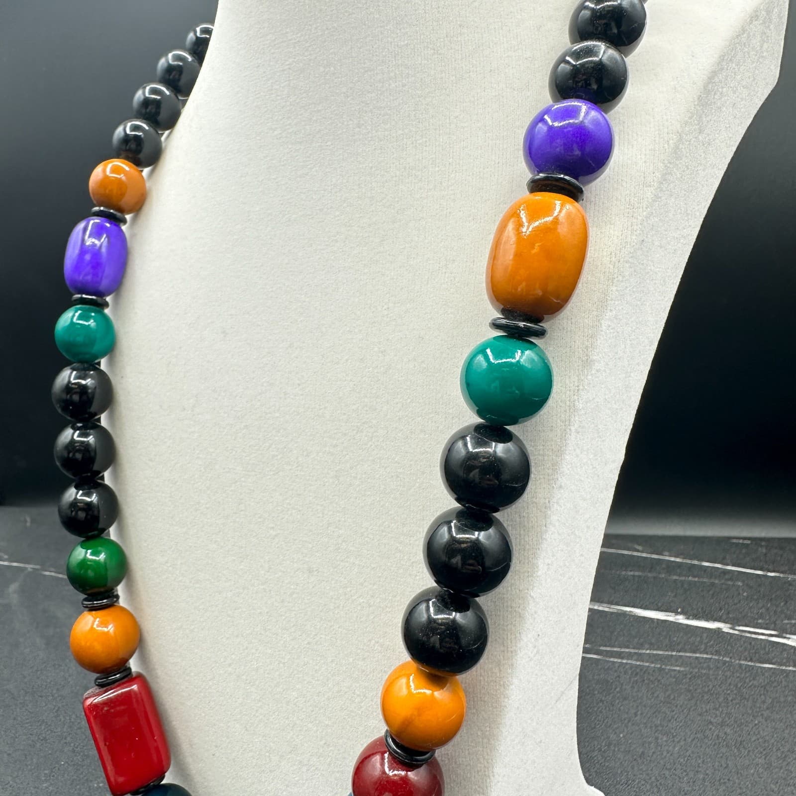 Vintage 90s Beaded Chunky Necklace Boho Retro Women's Classic Fashion Jewelry - Thumbnail 5