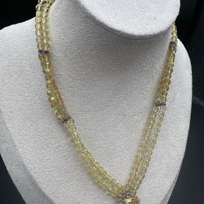 Vintage Yellow Faceted Crystal Beaded Necklace with Teardrop Pendant 16'' - Thumbnail 4
