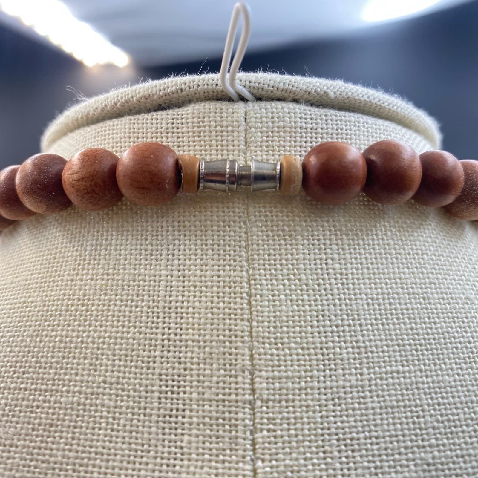 Vintage Chunky Geometric Carved Wood Bead Necklace Boho Tribal Statement - Thumbnail 4