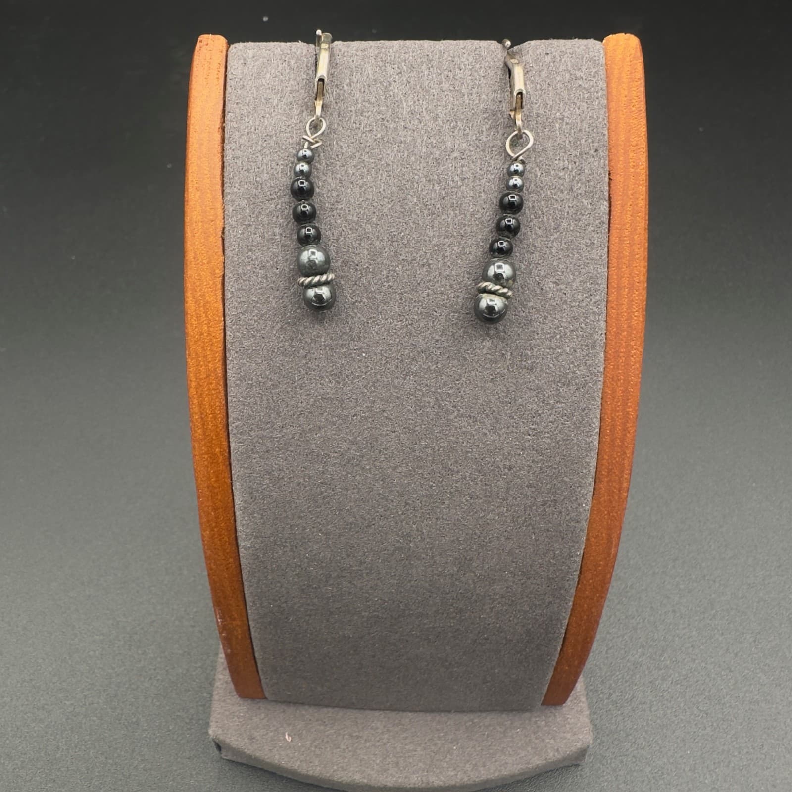 Vintage Black Beaded Lever back Dangle Earrings Silver tone Fashion Y2K - Thumbnail 3