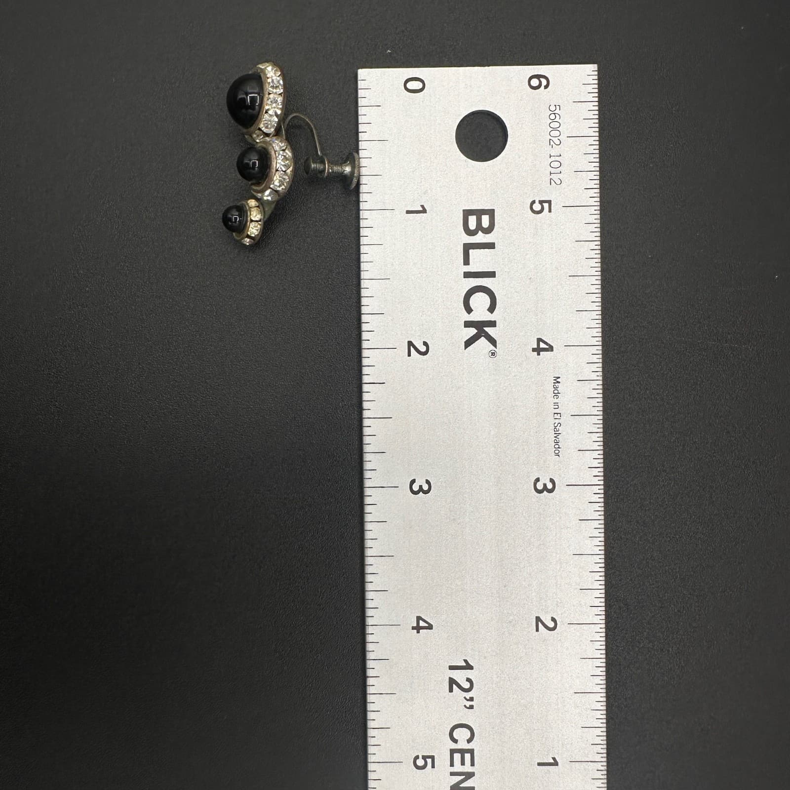 Vintage Rhinestone Crystal Silver Black Onyx Clip-On Stud Earrings 1.25'' Y2K - Thumbnail 7